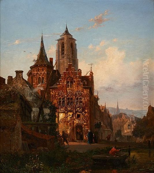 Pecheur Sur Fond De Ville Oil Painting by Jean Baptiste van Moer