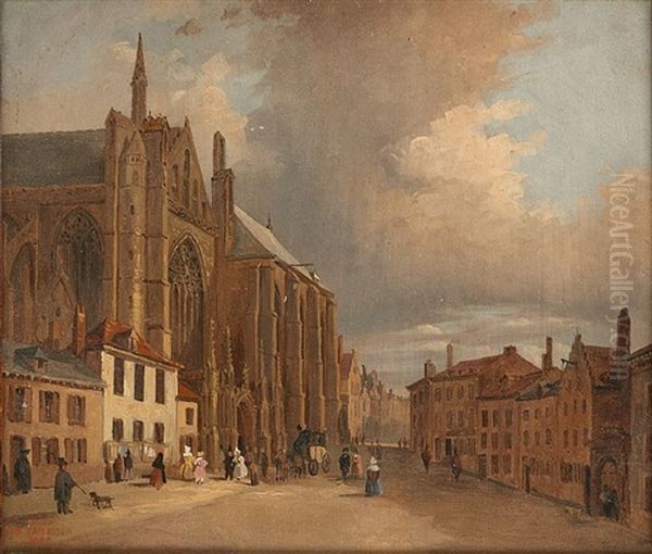 Collegiale De Saints Michel Et Gudule Oil Painting by Jean Baptiste van Moer