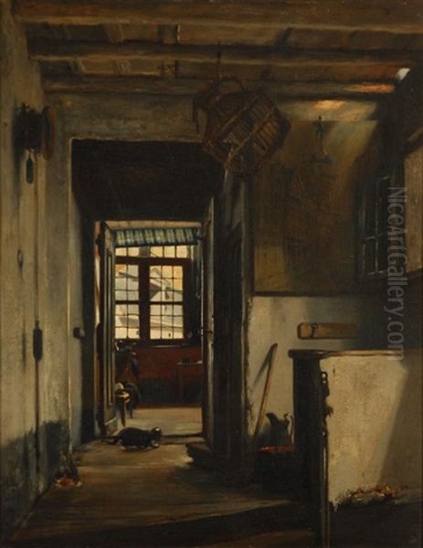 Interieur Oil Painting by Jean Baptiste van Moer