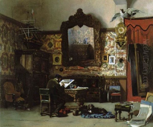 De Kunstenaar In Zijn Atelier Oil Painting by Jean Baptiste van Moer