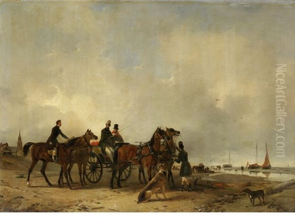 On The Beach At Zeebrugge Oil Painting by Edouard-Joris Moerenhout