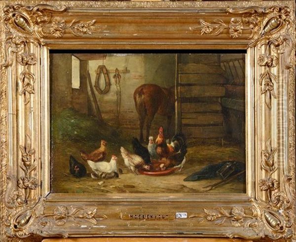 Coq Et Poules A L'ecurie Oil Painting by Edouard-Joris Moerenhout