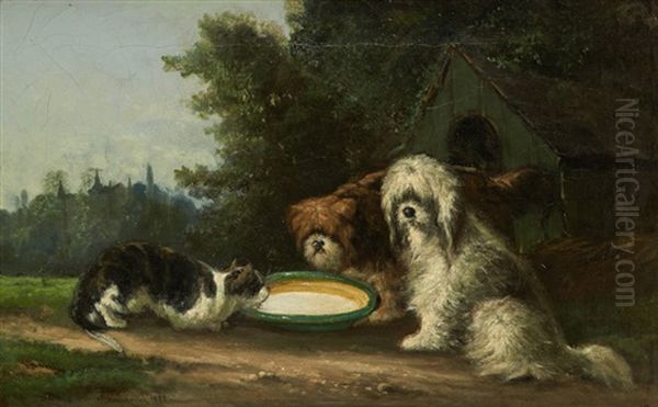 Exterieur Avec Chiens Oil Painting by Edouard-Joris Moerenhout