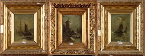 Marines Au Clair De Lune (+ 2 Others; 3 Works) Oil Painting by Edouard-Joris Moerenhout