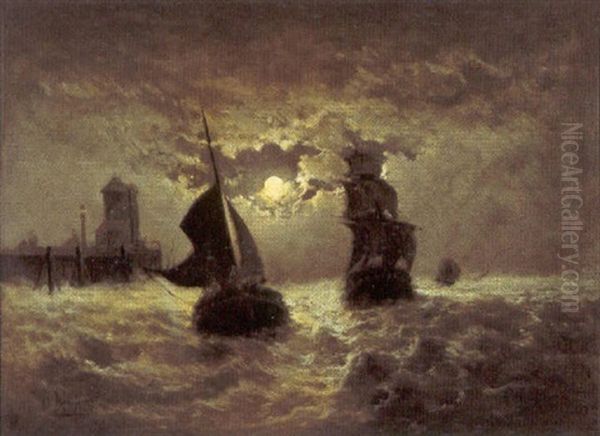 Marine Bij Maanlicht Oil Painting by Edouard-Joris Moerenhout