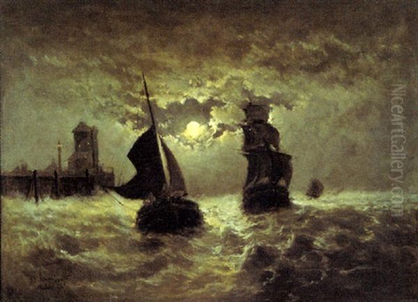 Marine Bij Maanlicht Oil Painting by Edouard-Joris Moerenhout