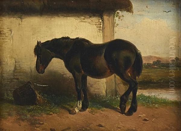 A Horse Outside The Stable Oil Painting by Joseph Jodocus Moerenhout