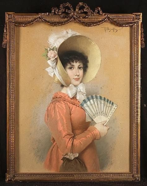 Young Lady With A Fan Oil Painting by Robert Julius Beyschlag