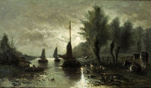 Marina Nocturna Oil Painting by Joseph Jodocus Moerenhout