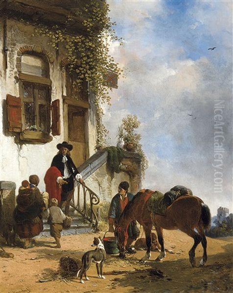 Scene Pres De L'auberge (1858) Oil Painting by Joseph Jodocus Moerenhout