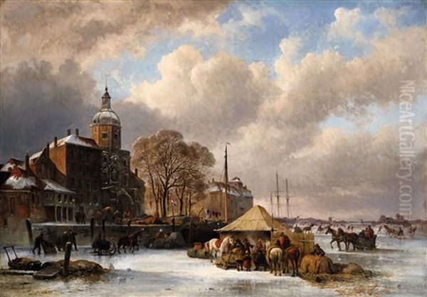 The Groothoofdspoort In Dordrecht Oil Painting by Joseph Jodocus Moerenhout