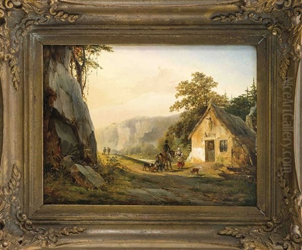 Rastender Jager In Einer Bergigen Landschaft Mit Pittoresker Kleiner Wassermuhle Oil Painting by Joseph Jodocus Moerenhout