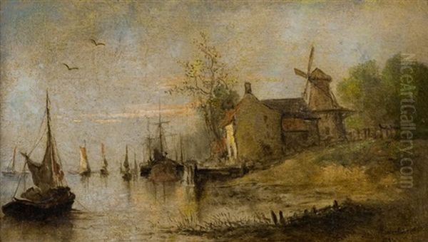 Bord De Riviere Oil Painting by Joseph Jodocus Moerenhout