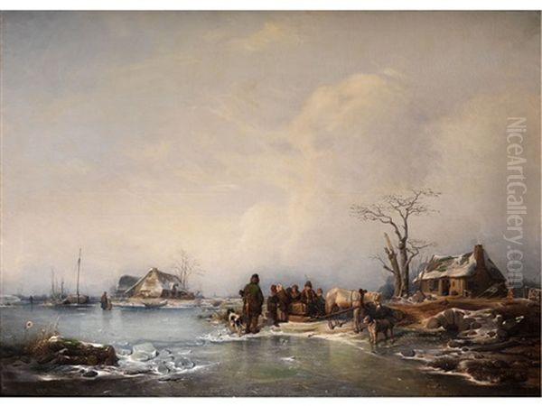 Grosse Winterlandschaft Mit Staffagefiguren Oil Painting by Joseph Jodocus Moerenhout