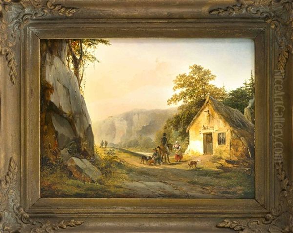 Rastender Jager In Einer Bergigen Landschaft Mit Pittoresker Kleiner Wassermuhle Oil Painting by Joseph Jodocus Moerenhout