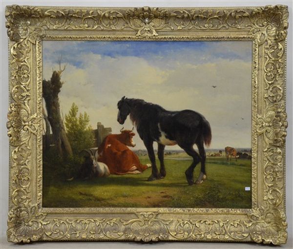 Cheval, Vache Et Chevre Au Repos Oil Painting by Joseph Jodocus Moerenhout