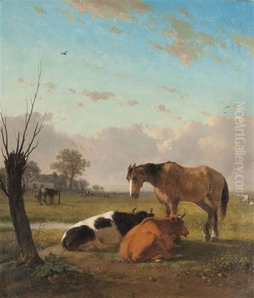 Farm Friends Oil Painting by Joseph Jodocus Moerenhout