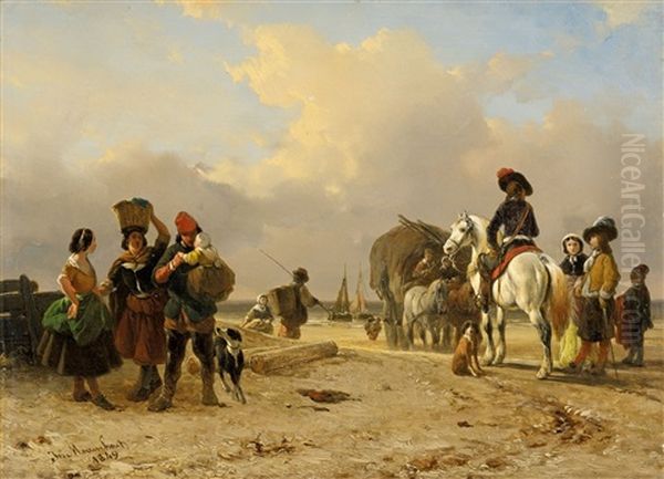 Fischer Und Reiter Am Strand Oil Painting by Joseph Jodocus Moerenhout