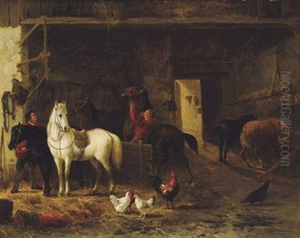 Paardenstalinterieur Oil Painting by Joseph Jodocus Moerenhout