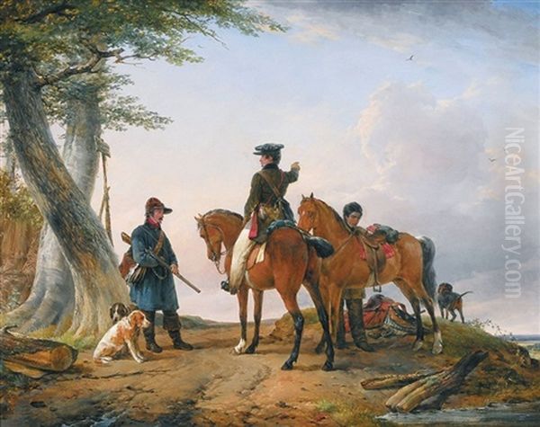 Jagers In Een Landschap Oil Painting by Joseph Jodocus Moerenhout