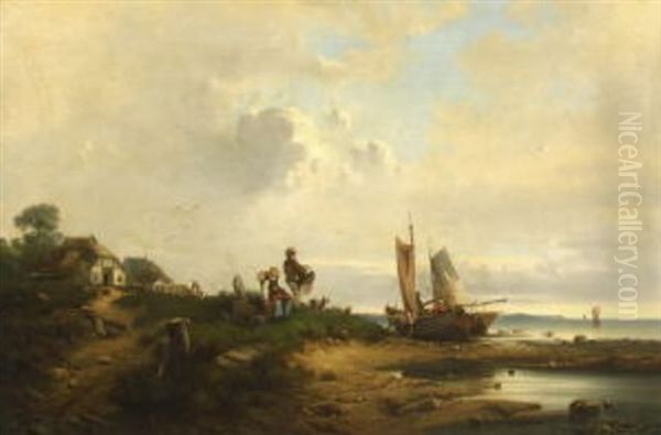 Fischer Am Strand Oil Painting by Joseph Jodocus Moerenhout