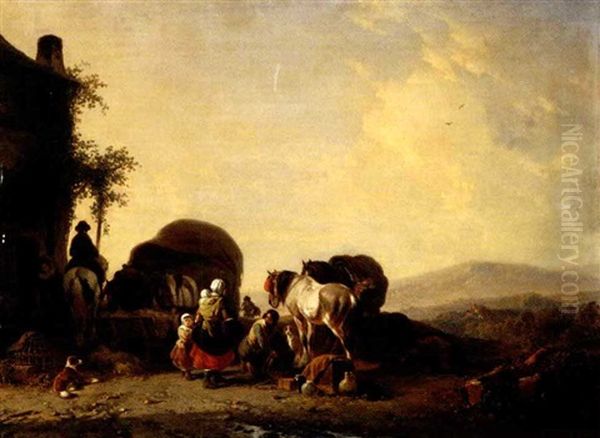 Il Cambio Dei Cavalli Oil Painting by Joseph Jodocus Moerenhout