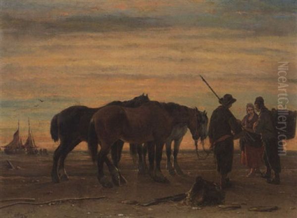 Fischer Mit Pferden Am Strand Oil Painting by Joseph Jodocus Moerenhout