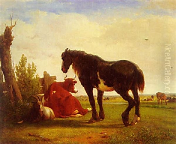 Cattle In A Meadow Oil Painting by Joseph Jodocus Moerenhout