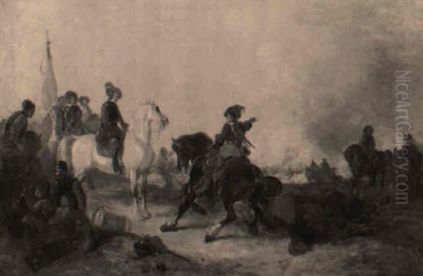 A Battle Oil Painting by Joseph Jodocus Moerenhout