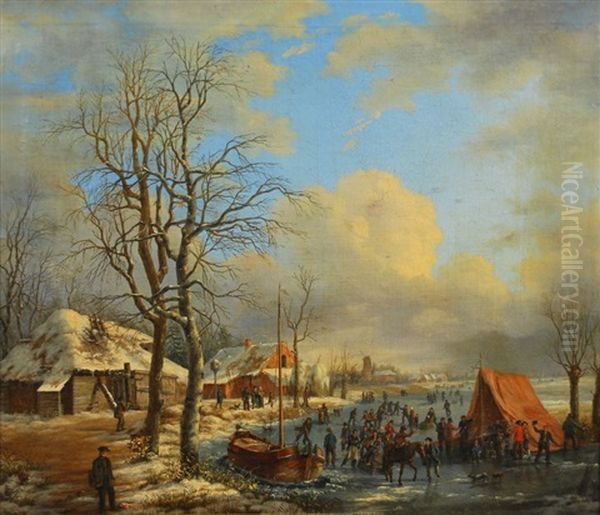 Paysage D'hiver Avec Patineurs Oil Painting by Albert Eduard Moerman