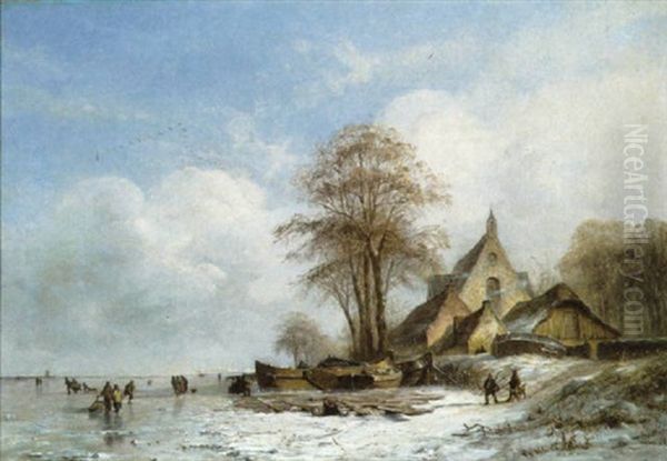 Winterlandschap Met Schaatsenrijders Oil Painting by Albert Eduard Moerman