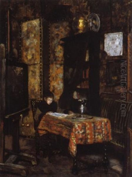 Lezend Jongetje In Het Atelier by Jan Moerman