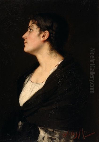 Portrait Of A Lady With A Shawl Oil Painting by Wally (Walburga Wilhelmina) Moes