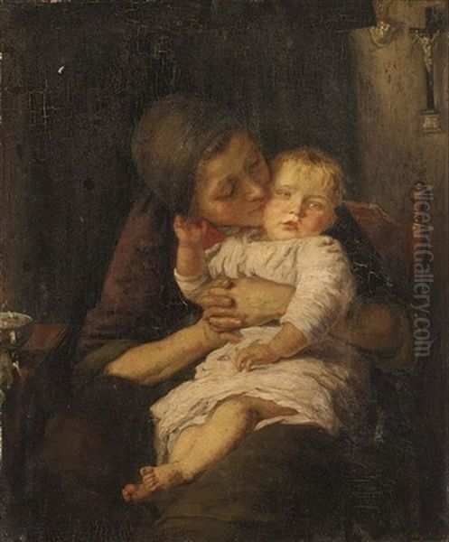 Motherly Affection Oil Painting by Wally (Walburga Wilhelmina) Moes