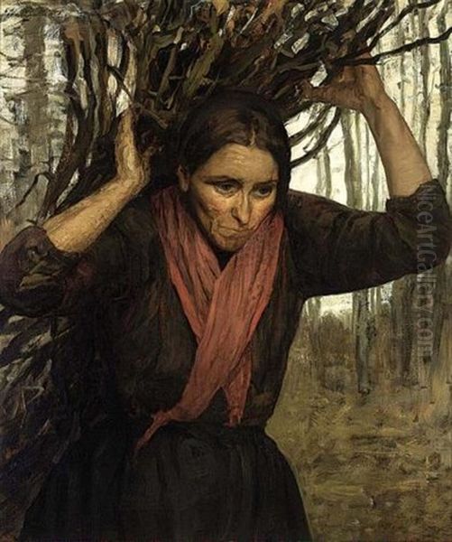 A Faggot Gatherer Oil Painting by Wally (Walburga Wilhelmina) Moes