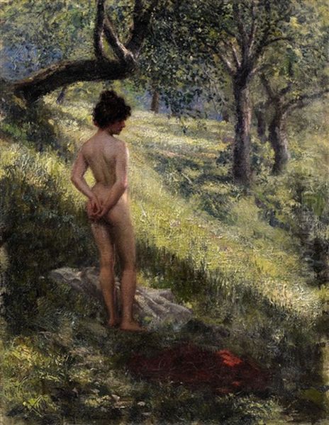 A Nude In The Forest Oil Painting by Hermann Moest