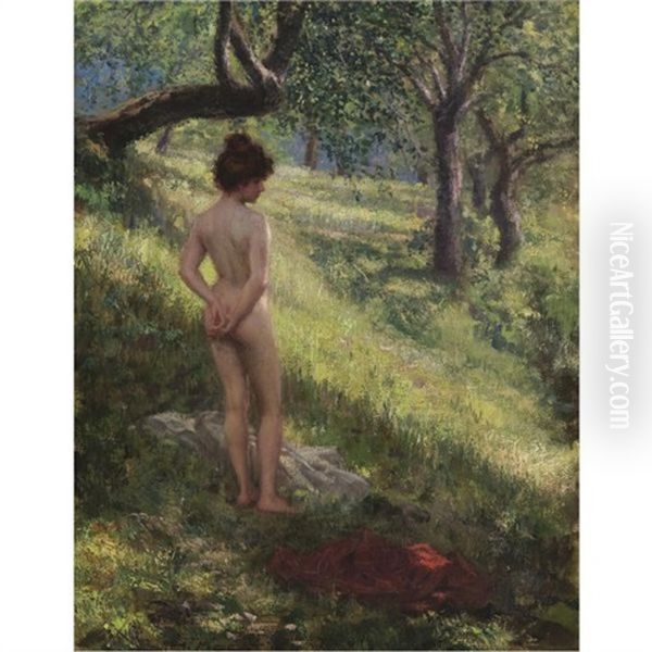 Akt Im Wald - Nude In A Glade Oil Painting by Hermann Moest