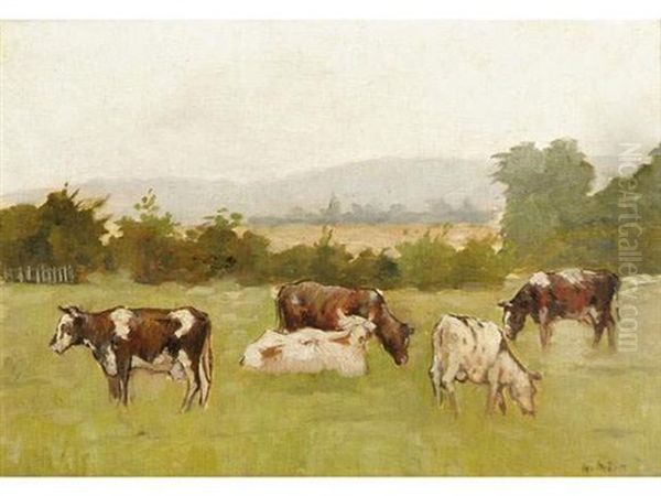 Les Vaches Au Pre Oil Painting by Hermann Moest