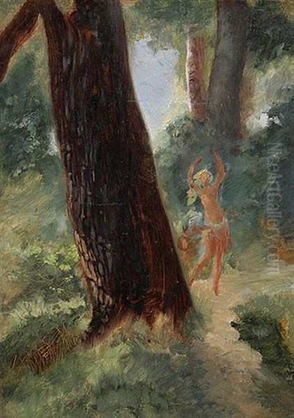 Tanzender Weiblicher Akt Im Wald Oil Painting by Hermann Moest