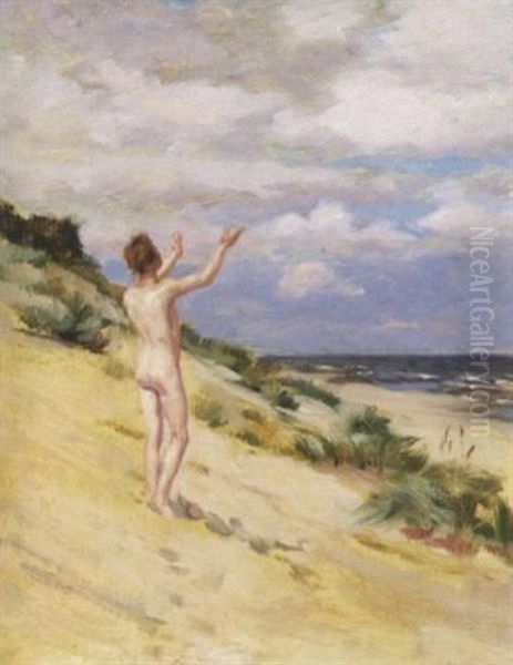 Nackter Jungling Am Strand Von Usedom Oil Painting by Hermann Moest