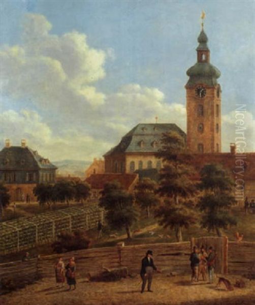 Johanniskirche In Frankfurt-bornheim (uhrenbild) Oil Painting by Johann Jacob Moevius