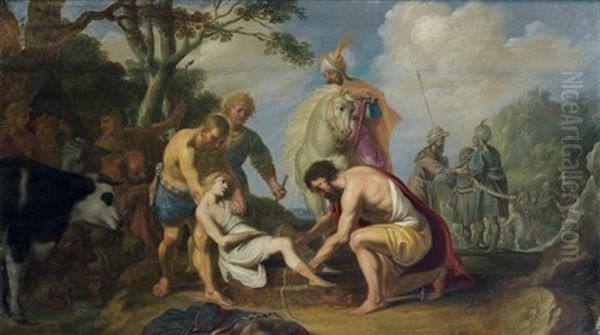 Joseph Jete Au Puits Par Ses Freres Oil Painting by Claes Cornelisz Moeyaert