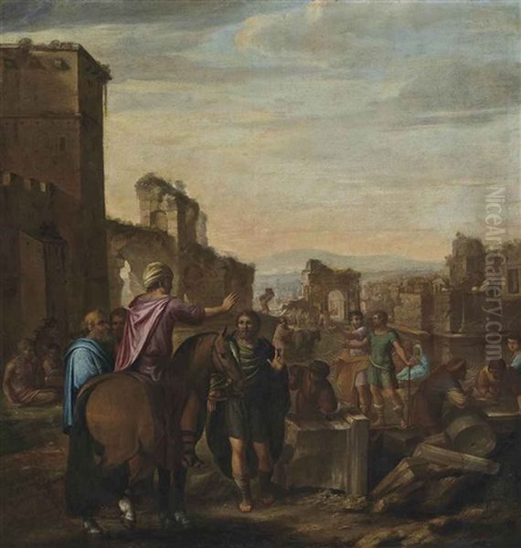 Classical Figures Inspecting The Construction Of An Edifice Oil Painting by Claes Cornelisz Moeyaert