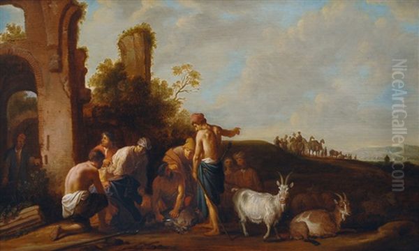 Joseph Is Sold By His Brothers Oil Painting by Claes Cornelisz Moeyaert