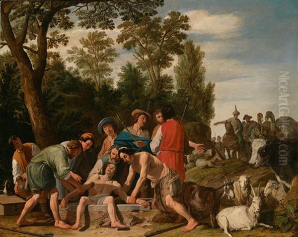 Der Agyptische Joseph Wird Von Seinen Brudern In Den Brunnen Geworfen Oil Painting by Claes Cornelisz Moeyaert