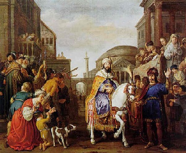 Mordecai Honored By King Ahasuerus Oil Painting by Claes Cornelisz Moeyaert