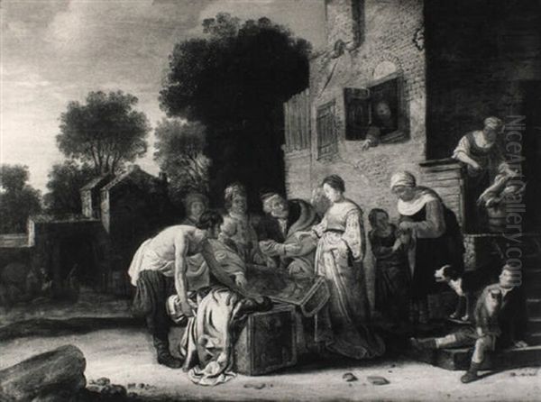 Eliezer Offering Presents To The Parents Of Rebecca Oil Painting by Claes Cornelisz Moeyaert