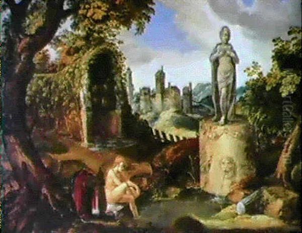 Badende Frau In Einer Landschaft Oil Painting by Claes Cornelisz Moeyaert