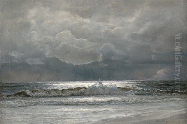 Brandung Bei Aufkommenden Gewitter In Tisvilde Am Kattegat Oil Painting by Ludvig Mogelgaard