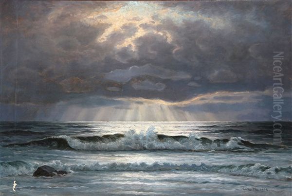 Efter En Regnfuld Dag Bryder Solen Igennem Skylaget Oil Painting by Ludvig Mogelgaard